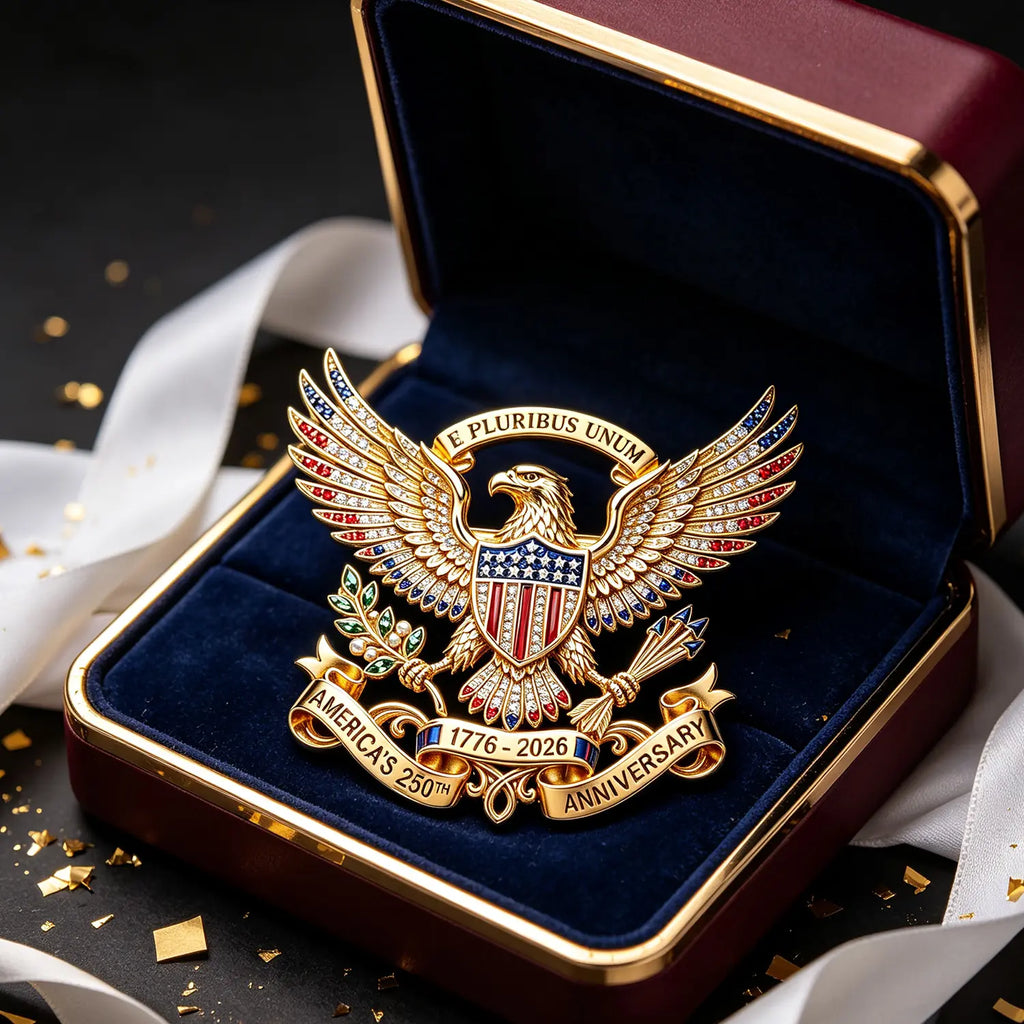 US 250th Anniversary Brooch Pin, USA 250th Anniversary Metal Lapel Pin, Patriotic Eagle Rhinestone Lapel Pin, Independence Day Souvenir Gift