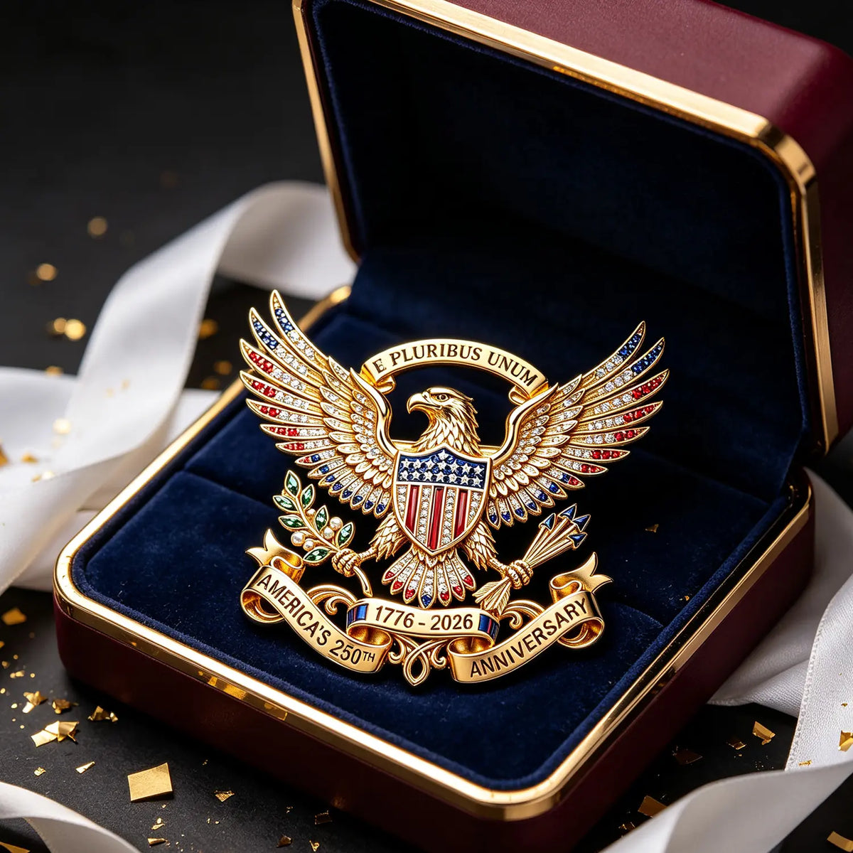 US 250th Anniversary Brooch Pin, USA 250th Anniversary Metal Lapel Pin, Patriotic Eagle Rhinestone Lapel Pin, Independence Day Souvenir Gift