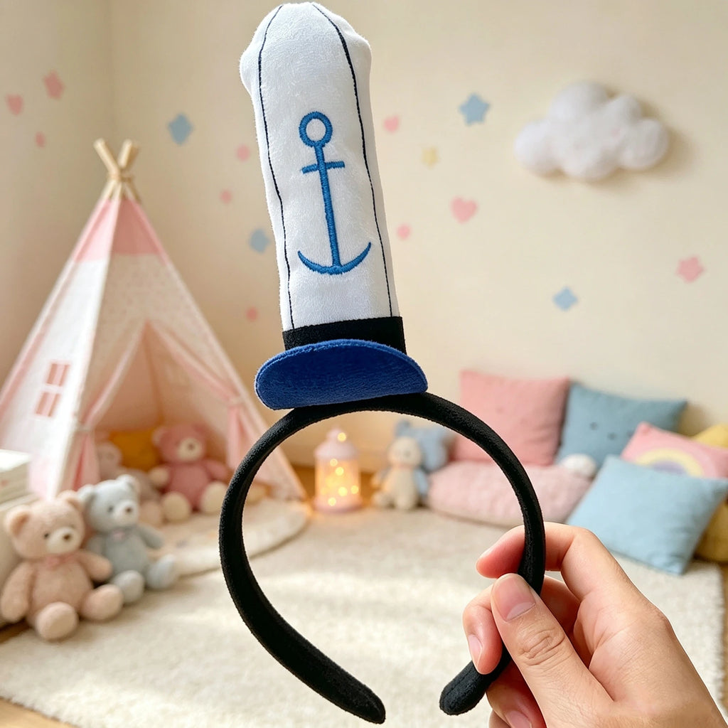Cute Plush Sailor Hat,Burger Restaurant Employee Role Play Costume Headband,Soft Cotton Filling,Ideal for Kids ＆ Adult Costume Parties,Halloween Christmas Festival Theme Party Carton Cosplay Headband