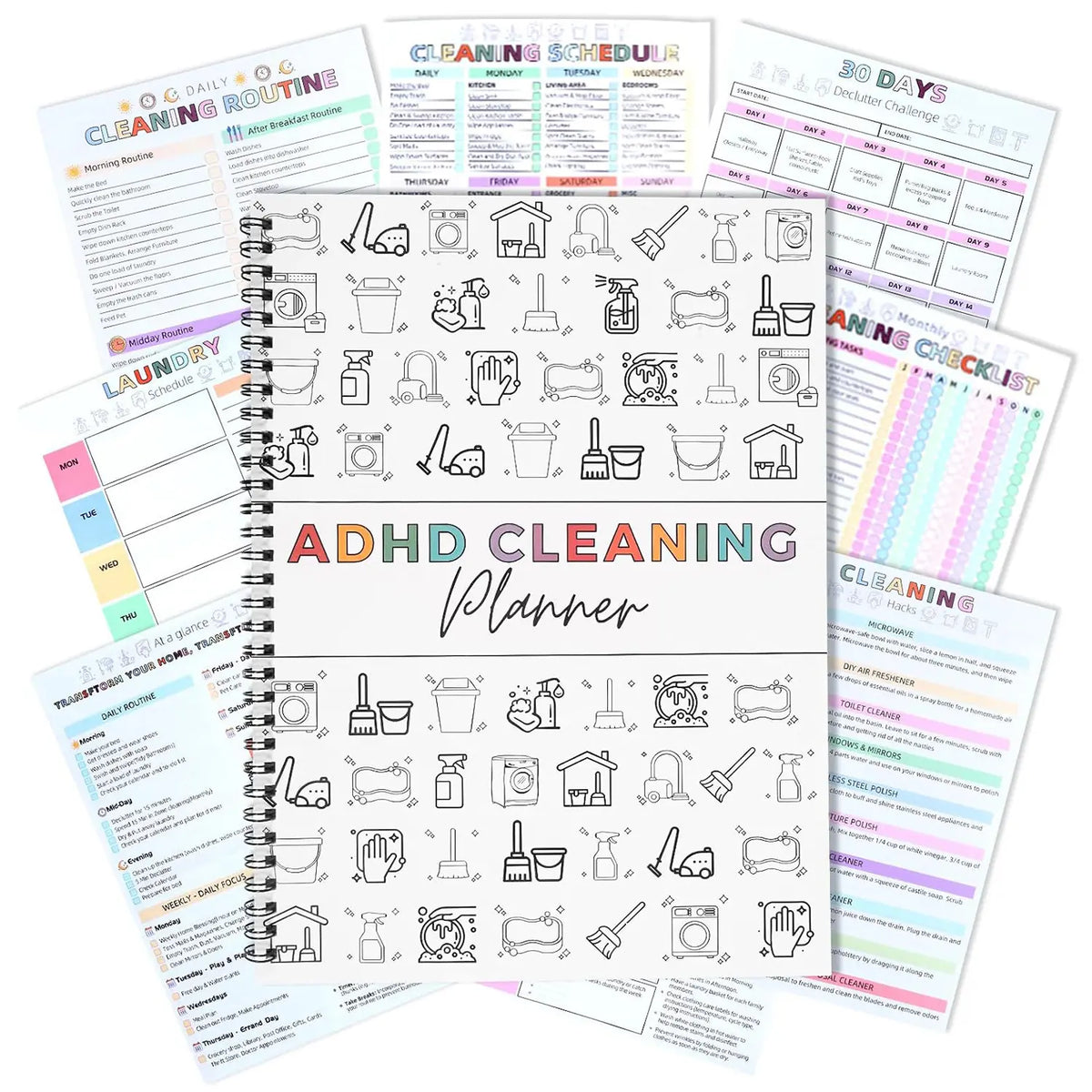 ADHD Cleaning Planner for Adults, Undated Cleaning Schedule & Checklist,ADHD Cleaning Planner, Daily Weekly Monthly Checklists, Home Organization Planner, Routine Tracker