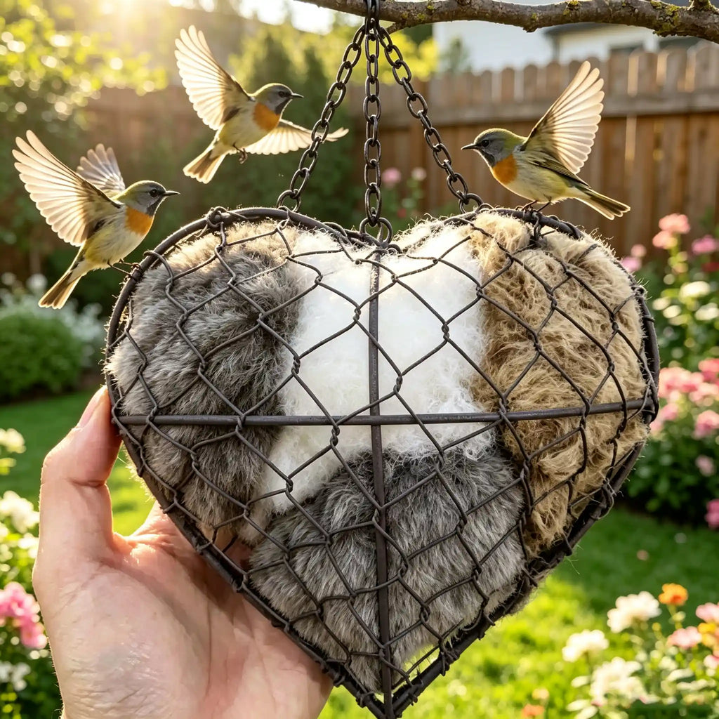 Handmade Bird Nesting Heart - Refillable Material Holder for Wild Birds,Perfect Outdoor Garden Dispenser, Ideal for Attracting Hummingbirds and Others,Eco-Friendly,Enhancing Nature Lover Gifts.