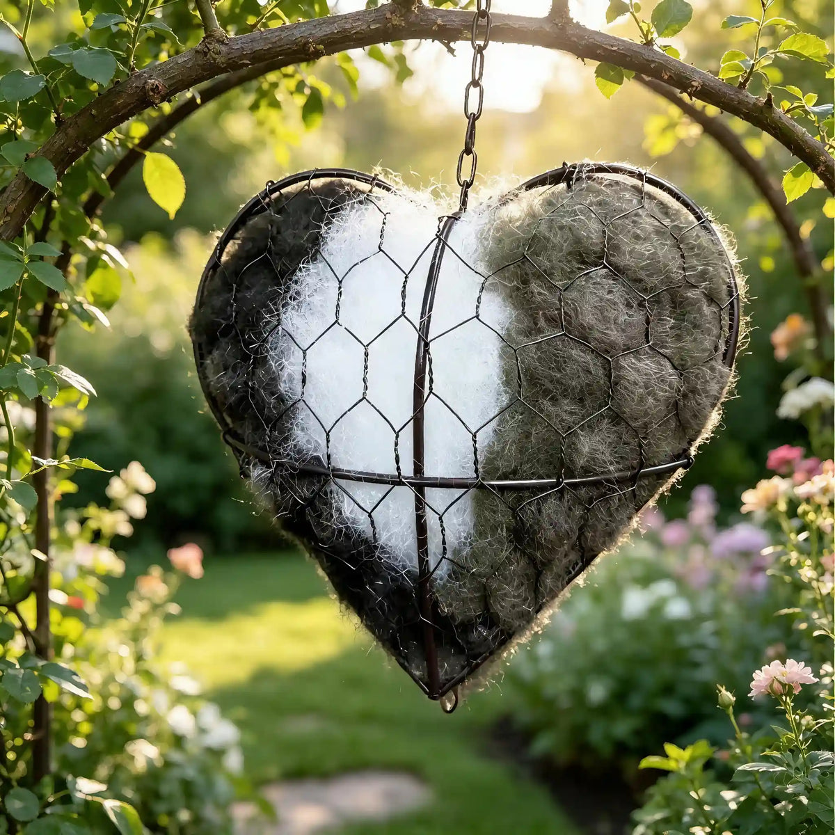 Handmade Bird Nesting Heart - Refillable Material Holder for Wild Birds,Perfect Outdoor Garden Dispenser, Ideal for Attracting Hummingbirds and Others,Eco-Friendly,Enhancing Nature Lover Gifts.