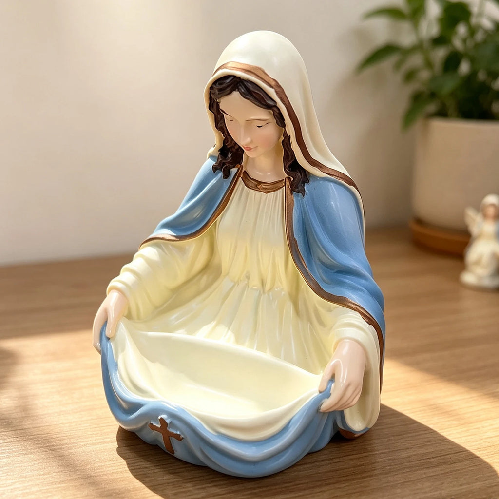 Jesus Mary Trinket Holder, Resin Religious Statue Jewelry Tray Decor,Compact Tabletop Figurine,Trinket&Jewelry Dish,Inspirational Home Desk Ornament,Meaningful Religious Gift for Faith Believers