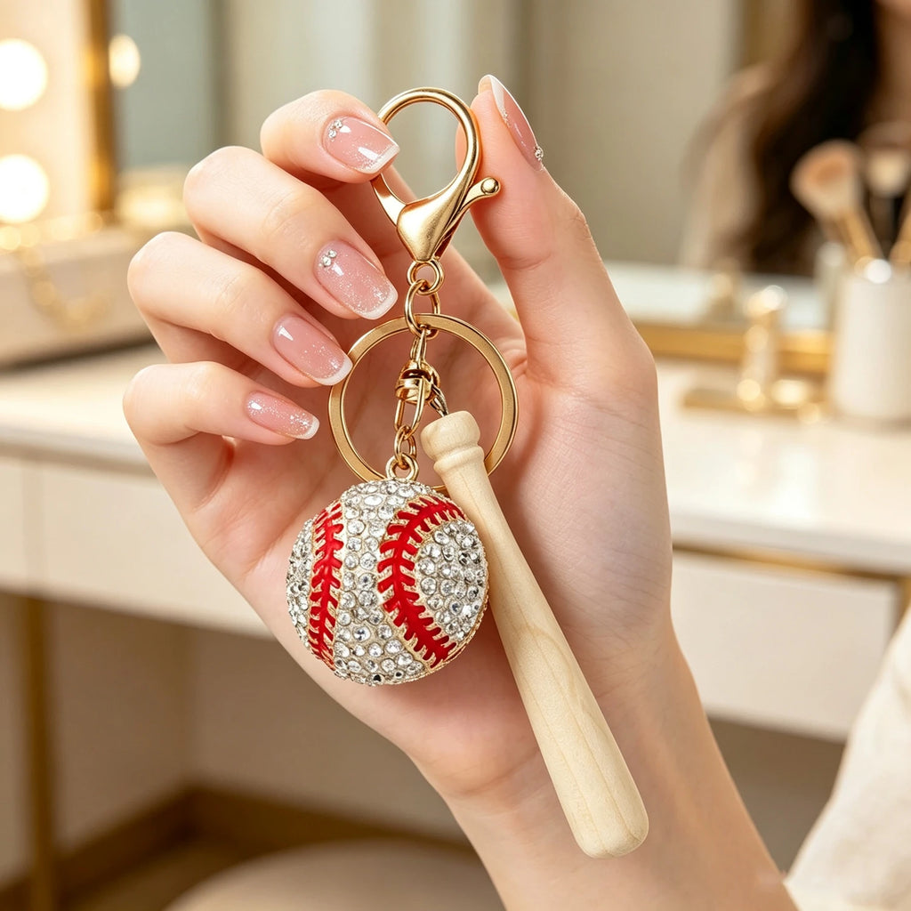 Bling 3D Baseball Keychain,Sparkly Cute Baseball Bag Charm for Women ＆ Girl,Rhinestone Backpack Charm,Purse Accessory,Car Key Chain,Gift for Baseball Fans,Sport Key Ring Senior Night Party Handbag