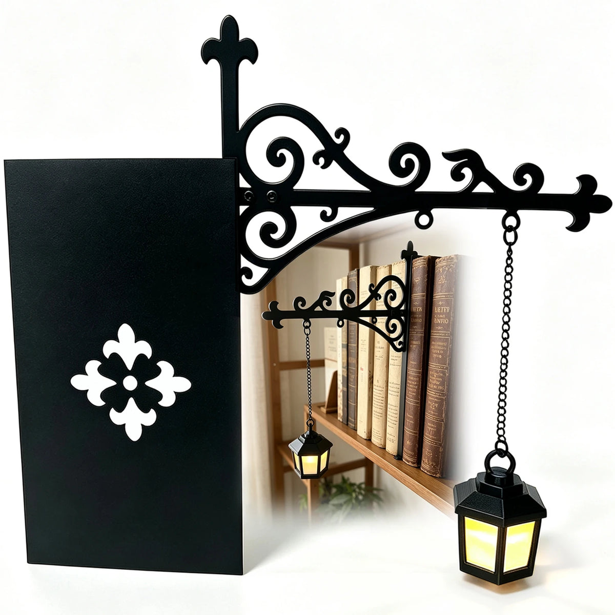 Library Lantern Mini Bookshelf Lamp, Vintage Hanging LED Book Shelf Lights,with Bookend-Style Base,Warm Decorative for Home Library,Study and Reading Corner,Enchanting Gift for Literary Lovers