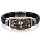 Old Fuckers Club Bracelet for Dad Husband Grandpa Too Old To Care Skull Bracelet Punk Gothic Metal Bracelet Braided Bracelets Jewelry Gifts for Men