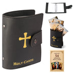 Leather Holy Card Holder Pink for Women | Pocket Prayer Card Organizer with Snap Closure | 54 Inspirational Catholic Prayer Cards Set