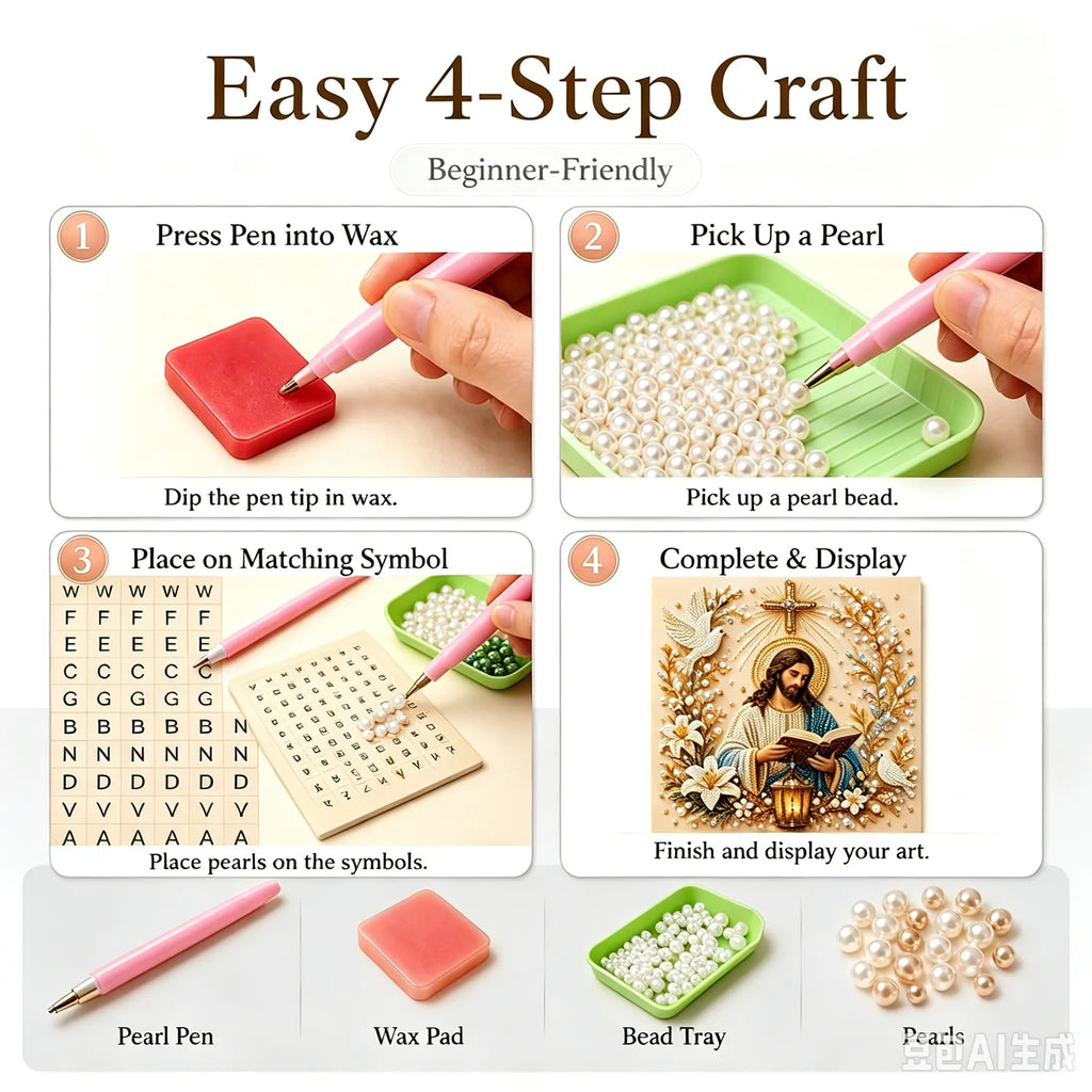 DIY Jesus Pearl Diamond Art Kits for Adults,5D Craft Bead Wall Art,10X10 inches Framed Pearl Art Kit,Holy Family Mosaic Painting,Christian Home Wall Decor,Religious Gift for Faith Believer