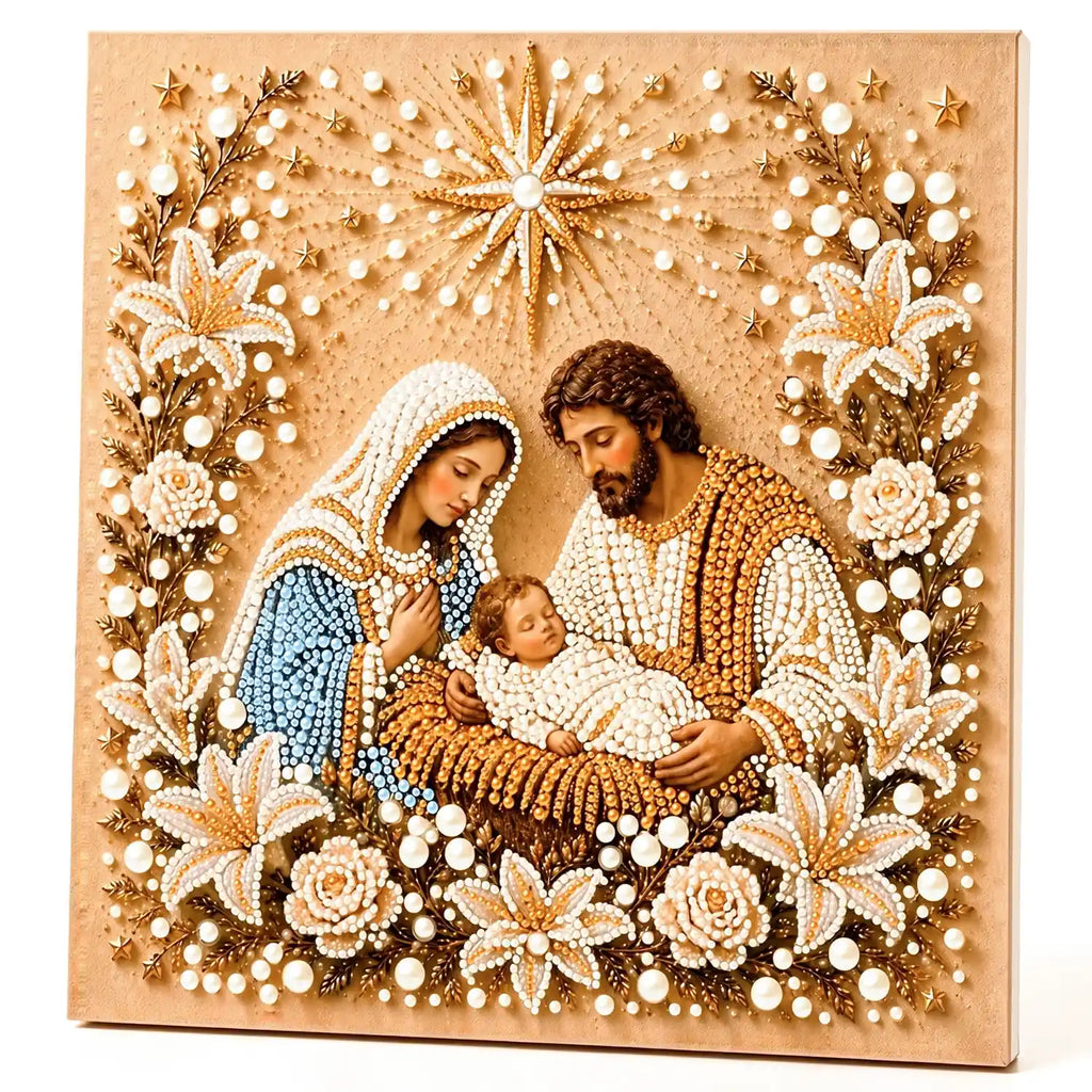 DIY Jesus Pearl Diamond Art Kits for Adults,5D Craft Bead Wall Art,10X10 inches Framed Pearl Art Kit,Holy Family Mosaic Painting,Christian Home Wall Decor,Religious Gift for Faith Believer
