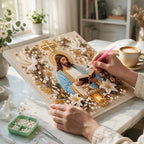 DIY Jesus Pearl Diamond Art Kits for Adults,5D Craft Bead Wall Art,10X10 inches Framed Pearl Art Kit,Holy Family Mosaic Painting,Christian Home Wall Decor,Religious Gift for Faith Believer