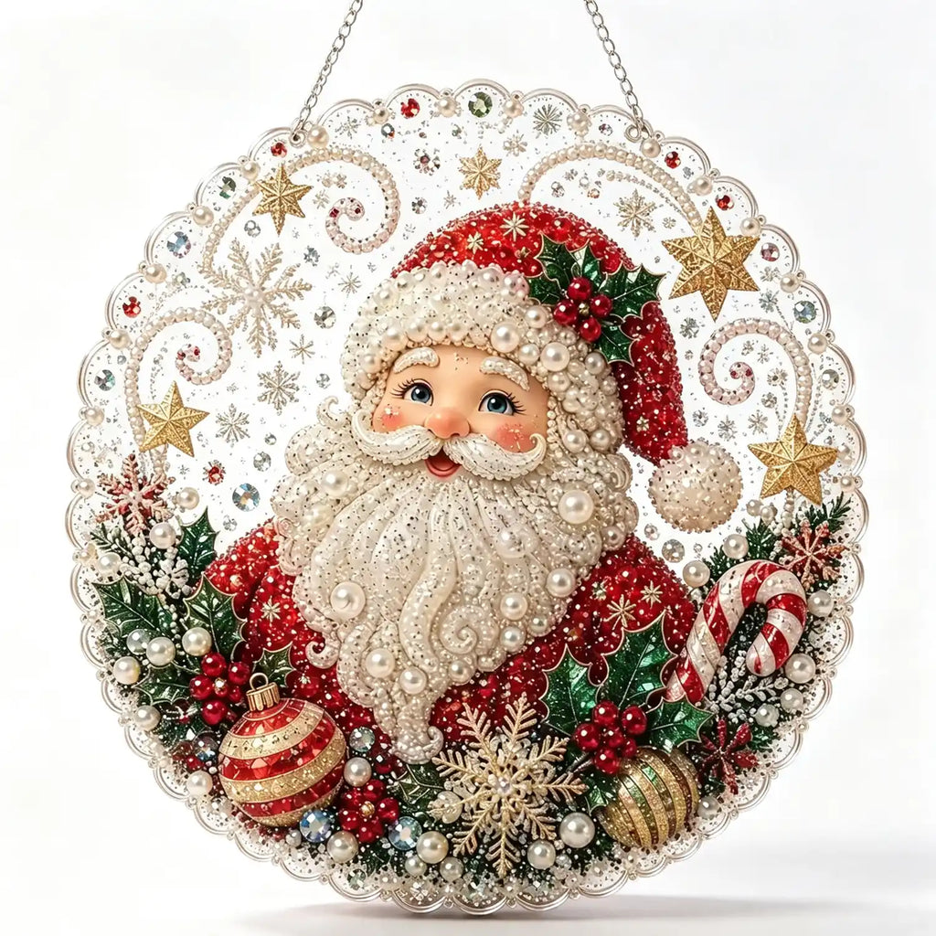 DIY Christmas Pearl Diamond Art Kits for Adults,Craft Bead Wall Art,8x8 inches Framed Pearl Art Kit,Santa & Snowman Mosaic Painting,Christmas Home Wall Decor,Holiday Gift for Holiday Decoration