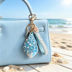 Lucky Conch Beach Bag Charm for Women,Seashell Purse Charm,Preppy Keychain,Blue Rhinestone Beach‑themed Accessory,Works for Tote Bags &Handbags,Lightweight Durable Hardware,Ideal Summer Gift for Girls