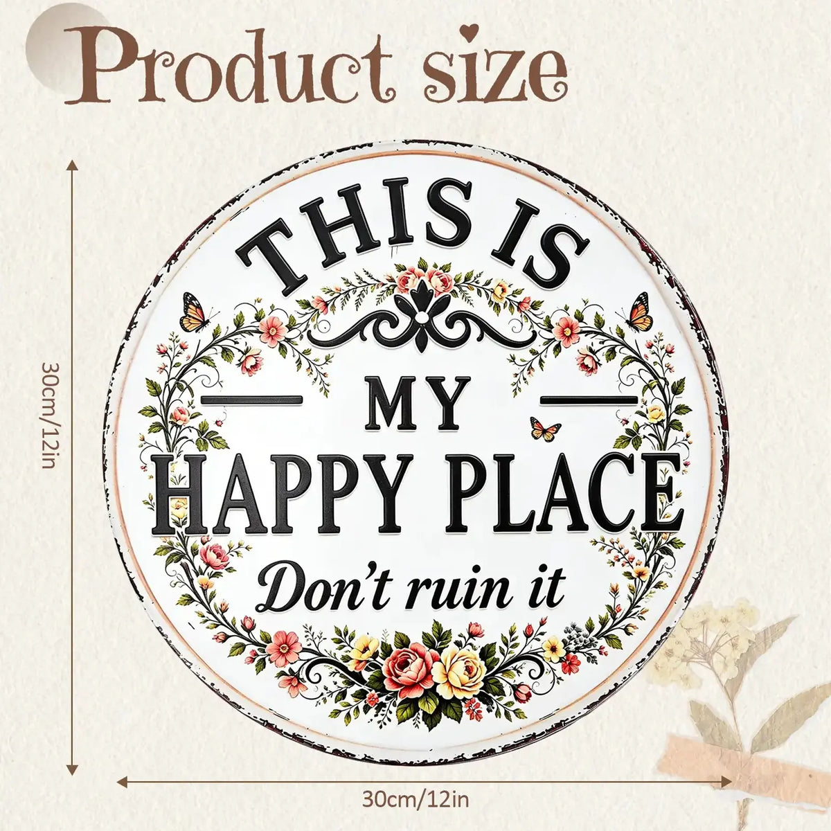 Funny Metal Sign -"This Is My Happy Place Don't F It Up" Vintage Decor,Print Aesthetic Room Decoration Sign for Home Garden Farm Bar or Coffee Wall Decor Hanging Ornament (12 * 12 in)
