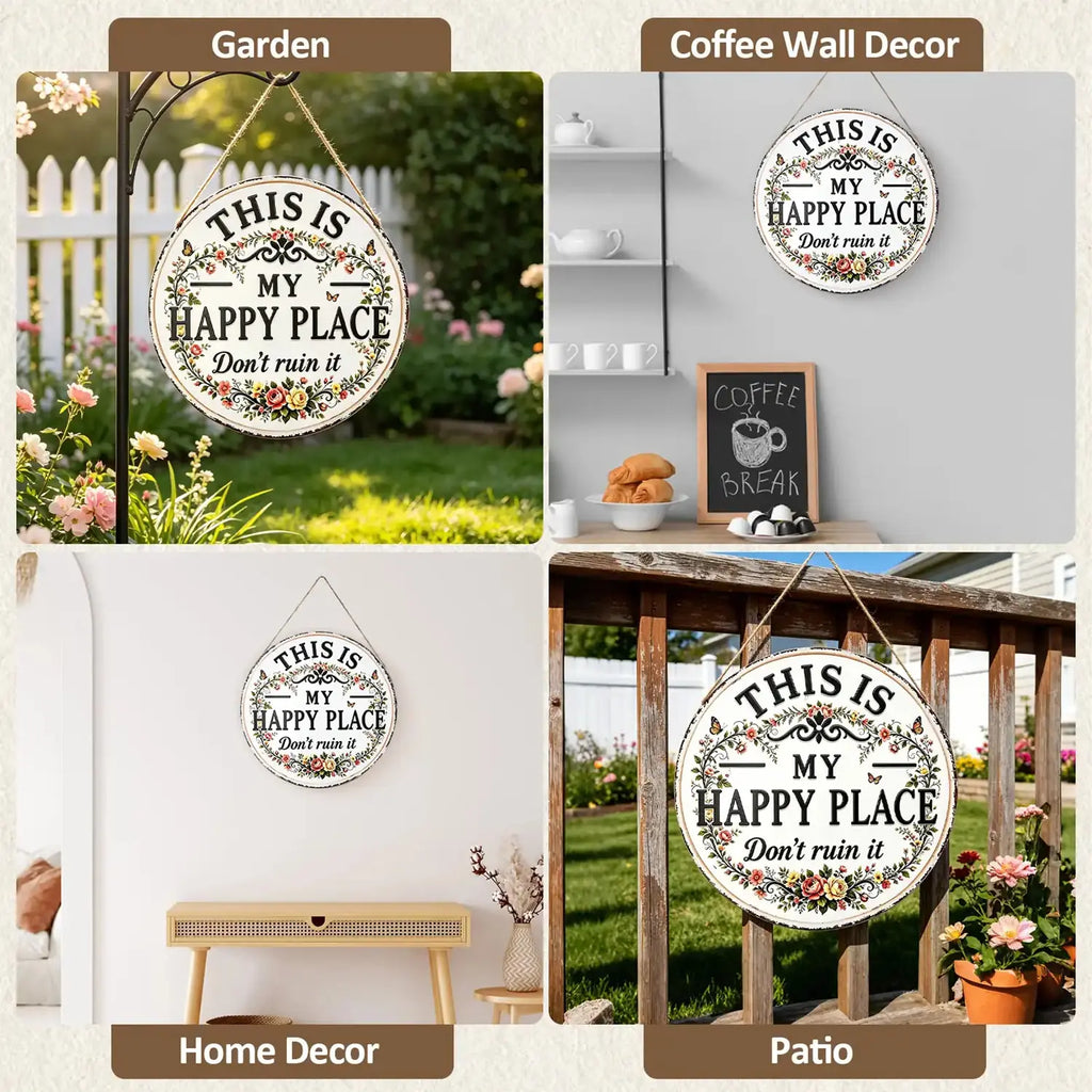 Funny Metal Sign -"This Is My Happy Place Don't F It Up" Vintage Decor,Print Aesthetic Room Decoration Sign for Home Garden Farm Bar or Coffee Wall Decor Hanging Ornament (12 * 12 in)