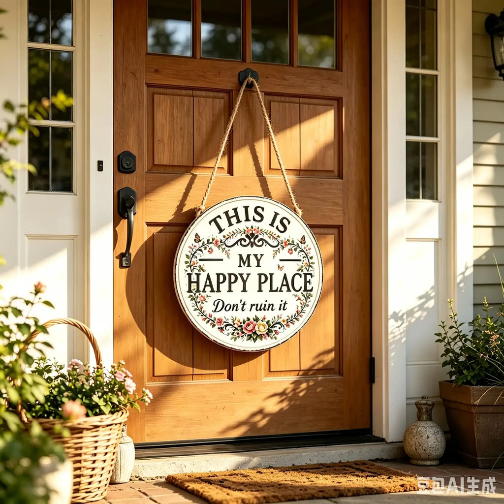 Funny Metal Sign -"This Is My Happy Place Don't F It Up" Vintage Decor,Print Aesthetic Room Decoration Sign for Home Garden Farm Bar or Coffee Wall Decor Hanging Ornament (12 * 12 in)