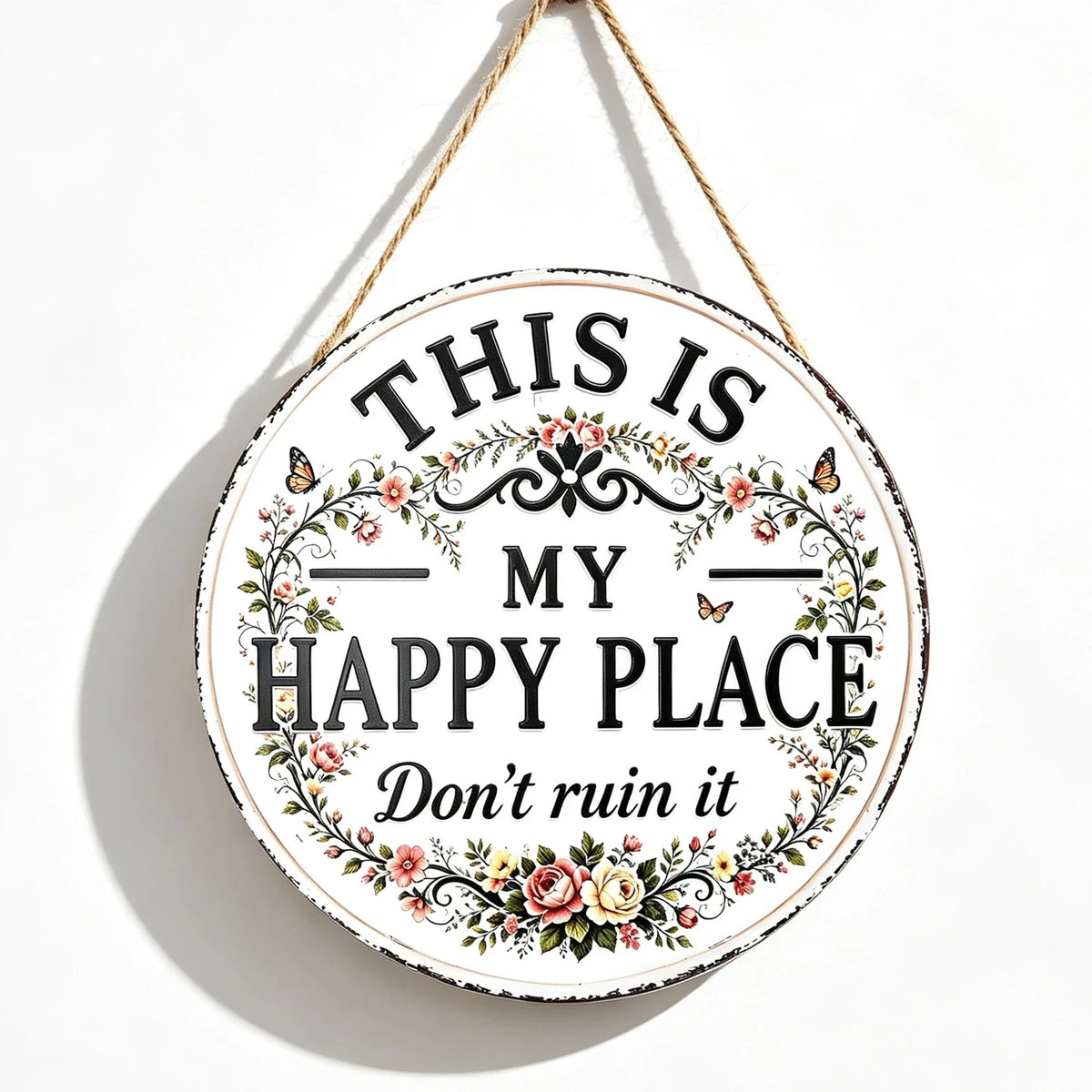 Funny Metal Sign -"This Is My Happy Place Don't F It Up" Vintage Decor,Print Aesthetic Room Decoration Sign for Home Garden Farm Bar or Coffee Wall Decor Hanging Ornament (12 * 12 in)