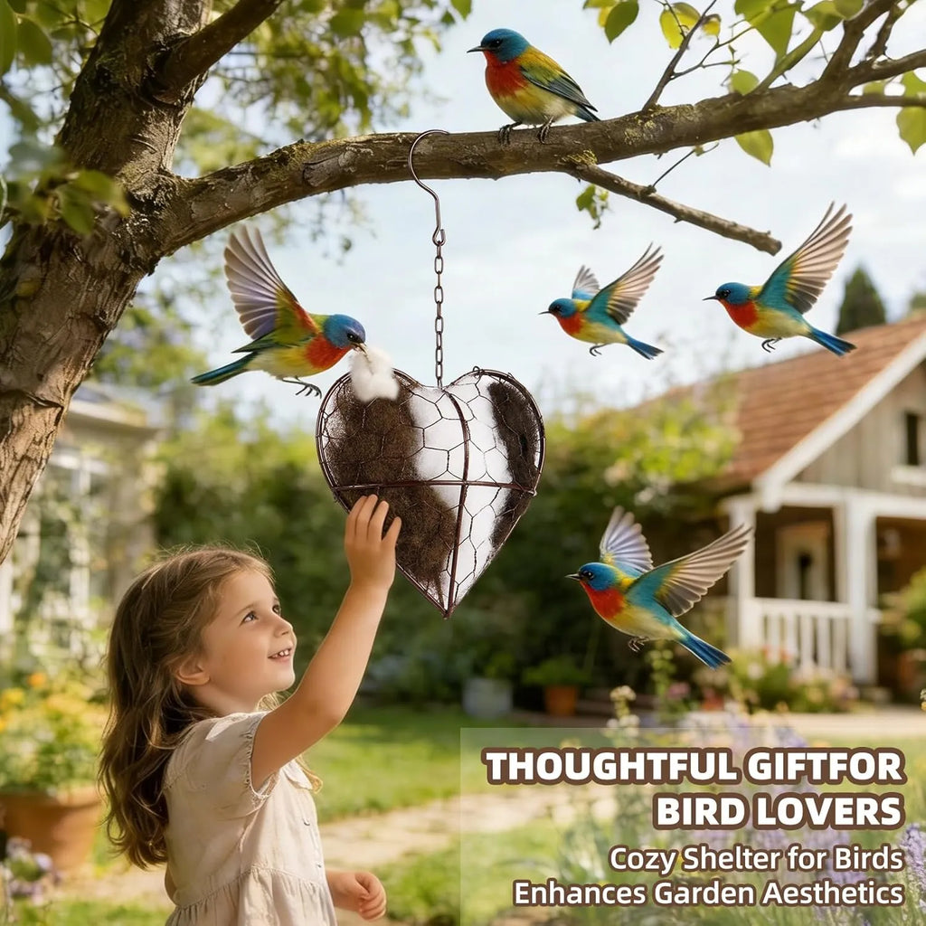 Handmade Bird Nesting Heart - Refillable Material Holder for Wild Birds,Perfect Outdoor Garden Dispenser, Ideal for Attracting Hummingbirds and Others,Eco-Friendly,Enhancing Nature Lover Gifts.