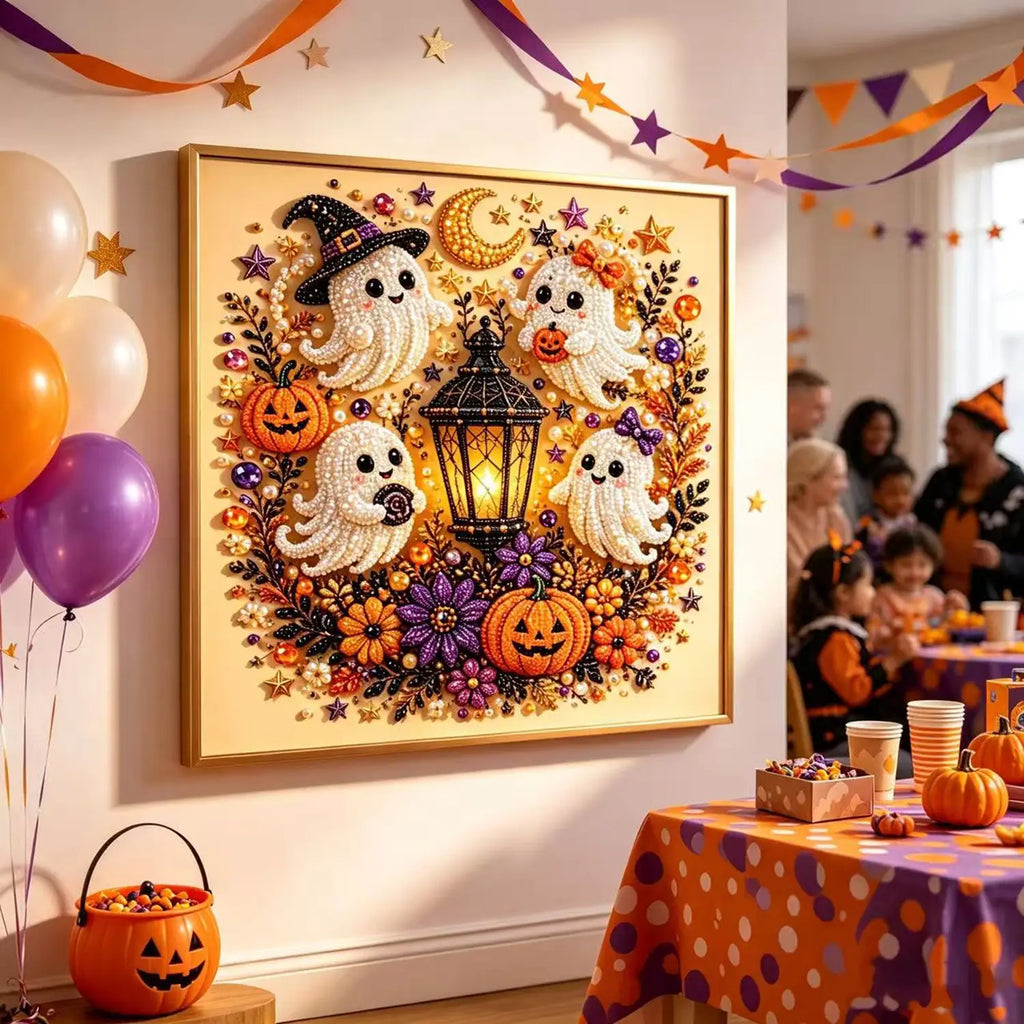 DIY Halloween Pearl Diamond Art Kits for Adults,Craft Bead Wall Art,8x8 inches Framed Pearl Art Kit,Fun DIY Craft Project Mosaic Painting,Halloween Home Wall Decor,Gift for Holiday Decoration