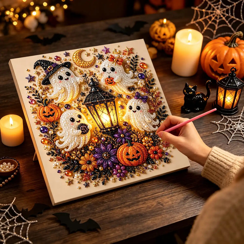DIY Halloween Pearl Diamond Art Kits for Adults,Craft Bead Wall Art,8x8 inches Framed Pearl Art Kit,Fun DIY Craft Project Mosaic Painting,Halloween Home Wall Decor,Gift for Holiday Decoration