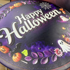 Christmas Halloween Metal Sign,Vintage Round Tin Wall Poster Decorations,12*12inches,Merry Christmas Happy Halloween Indoor Outdoor Hanging Ornament,Fall Farmhouse Door Porch Kitchen Bar Cafe Decoration,Funny Ghost Pumpkin
