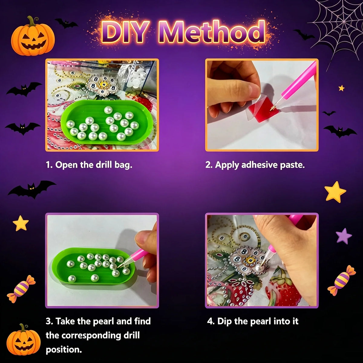 DIY Halloween Pearl Diamond Art Kits for Adults,Craft Bead Wall Art,8x8 inches Framed Pearl Art Kit,Fun DIY Craft Project Mosaic Painting,Halloween Home Wall Decor,Gift for Holiday Decoration