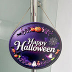 Christmas Halloween Metal Sign,Vintage Round Tin Wall Poster Decorations,12*12inches,Merry Christmas Happy Halloween Indoor Outdoor Hanging Ornament,Fall Farmhouse Door Porch Kitchen Bar Cafe Decoration,Funny Ghost Pumpkin