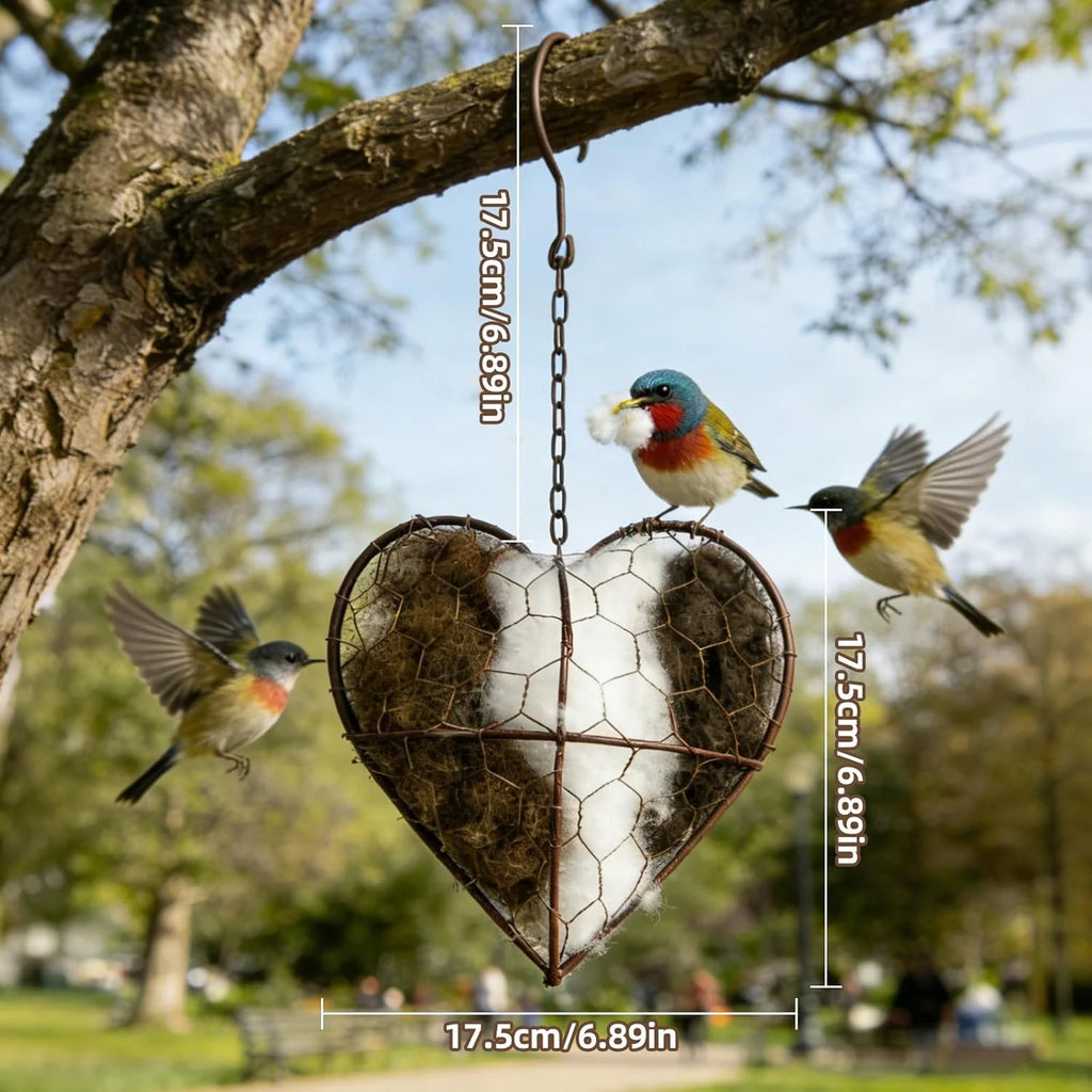 Handmade Bird Nesting Heart - Refillable Material Holder for Wild Birds,Perfect Outdoor Garden Dispenser, Ideal for Attracting Hummingbirds and Others,Eco-Friendly,Enhancing Nature Lover Gifts.
