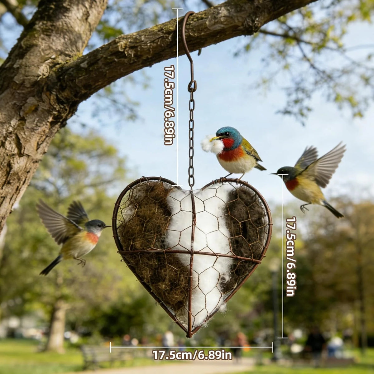 Handmade Bird Nesting Heart - Refillable Material Holder for Wild Birds,Perfect Outdoor Garden Dispenser, Ideal for Attracting Hummingbirds and Others,Eco-Friendly,Enhancing Nature Lover Gifts.