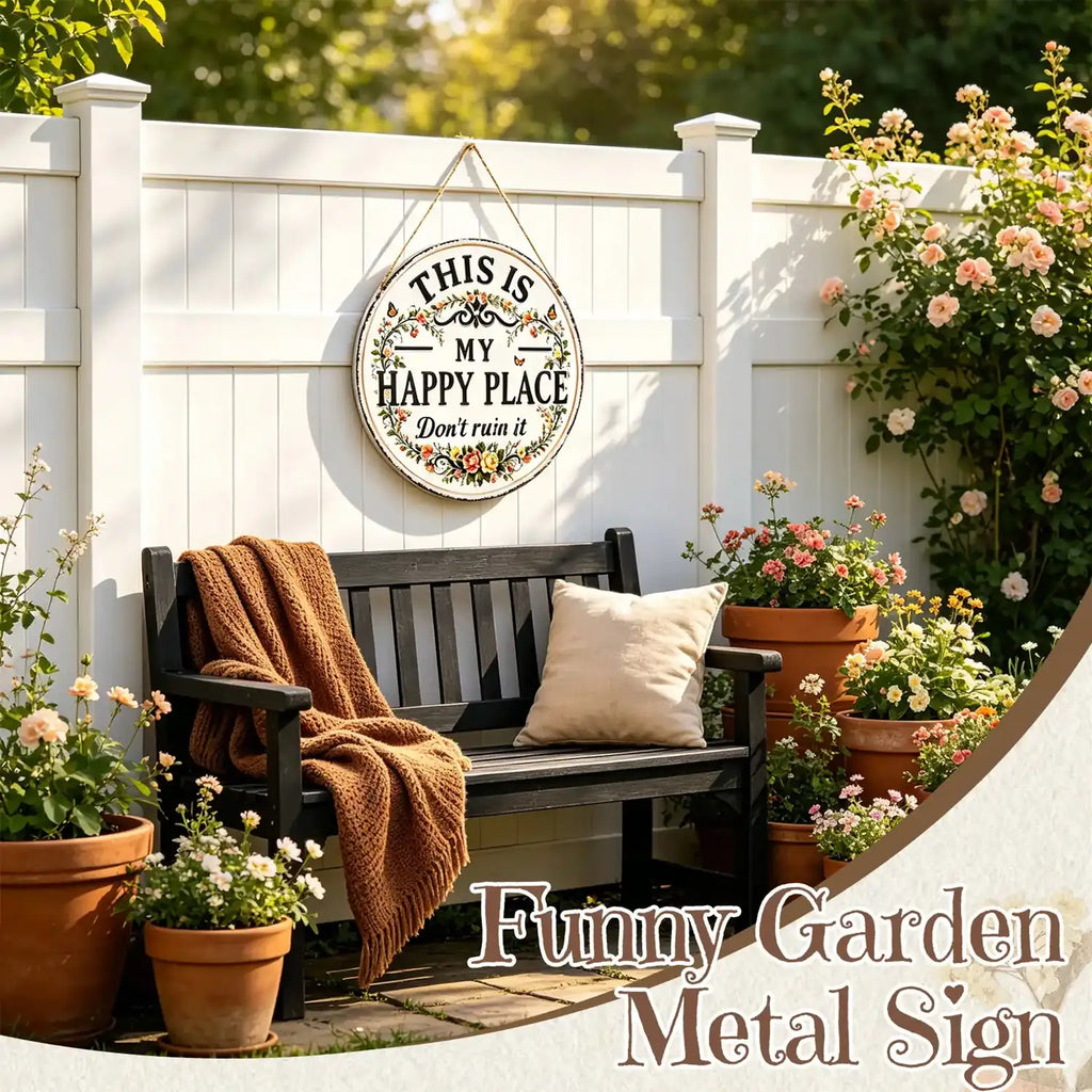 Funny Metal Sign -"This Is My Happy Place Don't F It Up" Vintage Decor,Print Aesthetic Room Decoration Sign for Home Garden Farm Bar or Coffee Wall Decor Hanging Ornament (12 * 12 in)