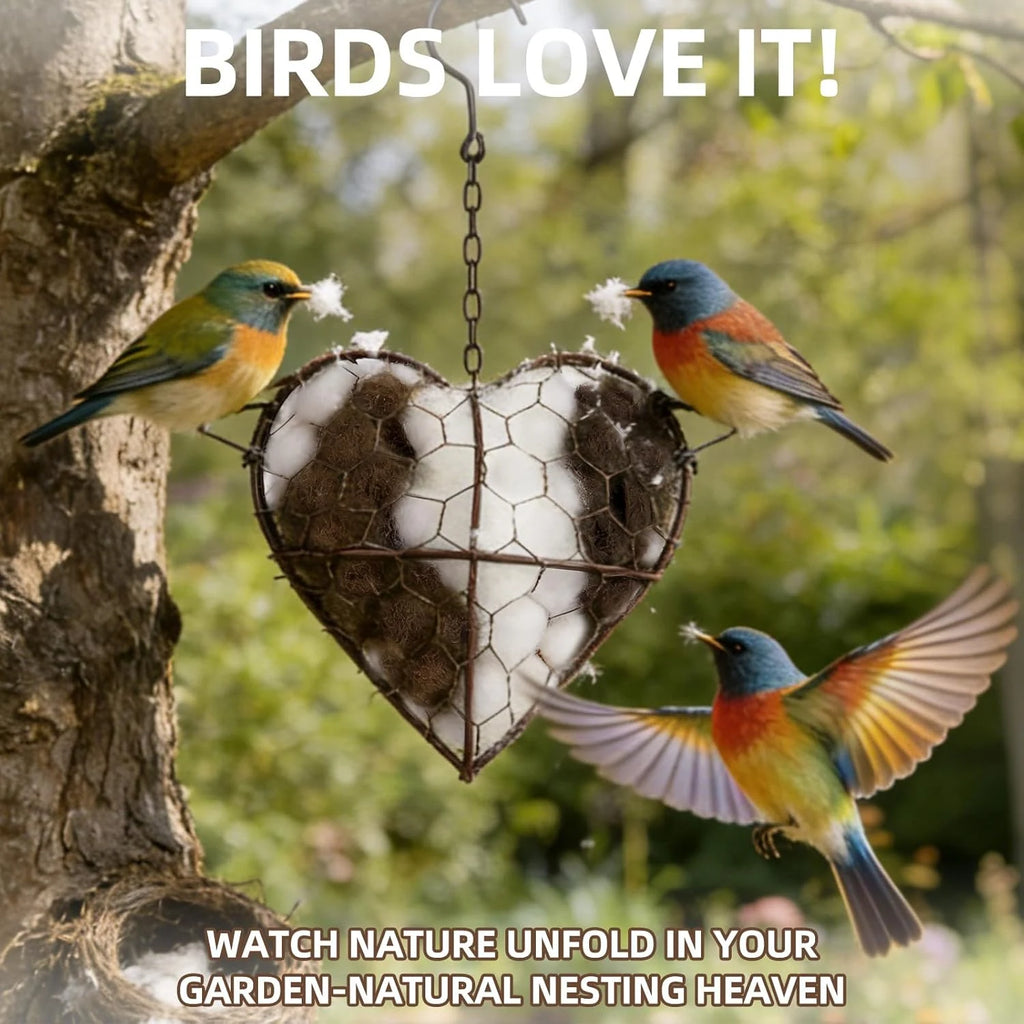 Handmade Bird Nesting Heart - Refillable Material Holder for Wild Birds,Perfect Outdoor Garden Dispenser, Ideal for Attracting Hummingbirds and Others,Eco-Friendly,Enhancing Nature Lover Gifts.