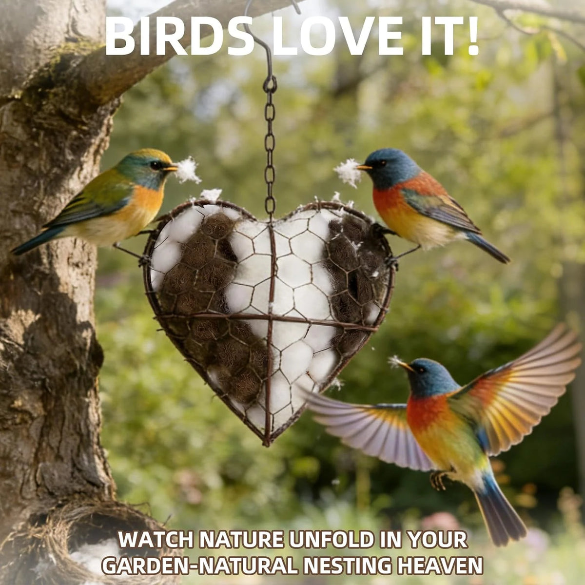Handmade Bird Nesting Heart - Refillable Material Holder for Wild Birds,Perfect Outdoor Garden Dispenser, Ideal for Attracting Hummingbirds and Others,Eco-Friendly,Enhancing Nature Lover Gifts.