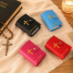 Leather Holy Card Holder Pink for Women | Pocket Prayer Card Organizer with Snap Closure | 54 Inspirational Catholic Prayer Cards Set