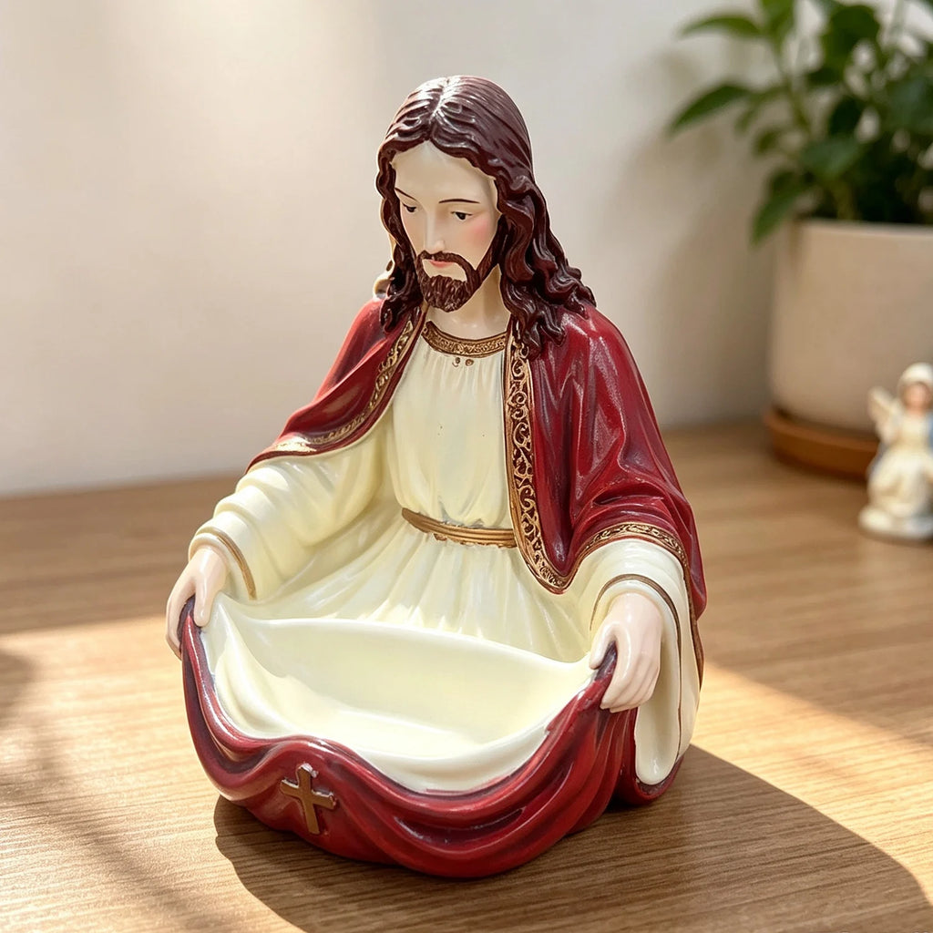 Jesus Mary Trinket Holder, Resin Religious Statue Jewelry Tray Decor,Compact Tabletop Figurine,Trinket&Jewelry Dish,Inspirational Home Desk Ornament,Meaningful Religious Gift for Faith Believers