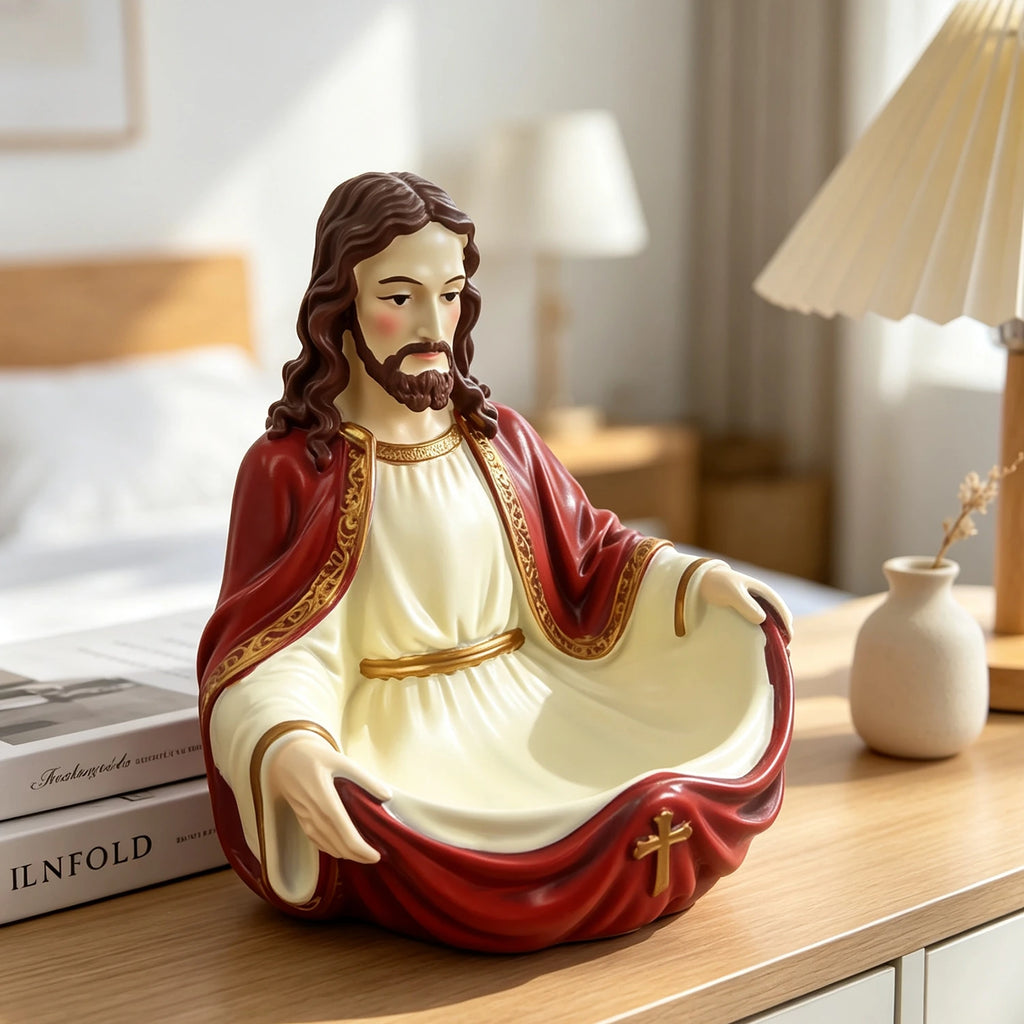 Jesus Mary Trinket Holder, Resin Religious Statue Jewelry Tray Decor,Compact Tabletop Figurine,Trinket&Jewelry Dish,Inspirational Home Desk Ornament,Meaningful Religious Gift for Faith Believers