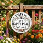 Funny Metal Sign -"This Is My Happy Place Don't F It Up" Vintage Decor,Print Aesthetic Room Decoration Sign for Home Garden Farm Bar or Coffee Wall Decor Hanging Ornament (12 * 12 in)