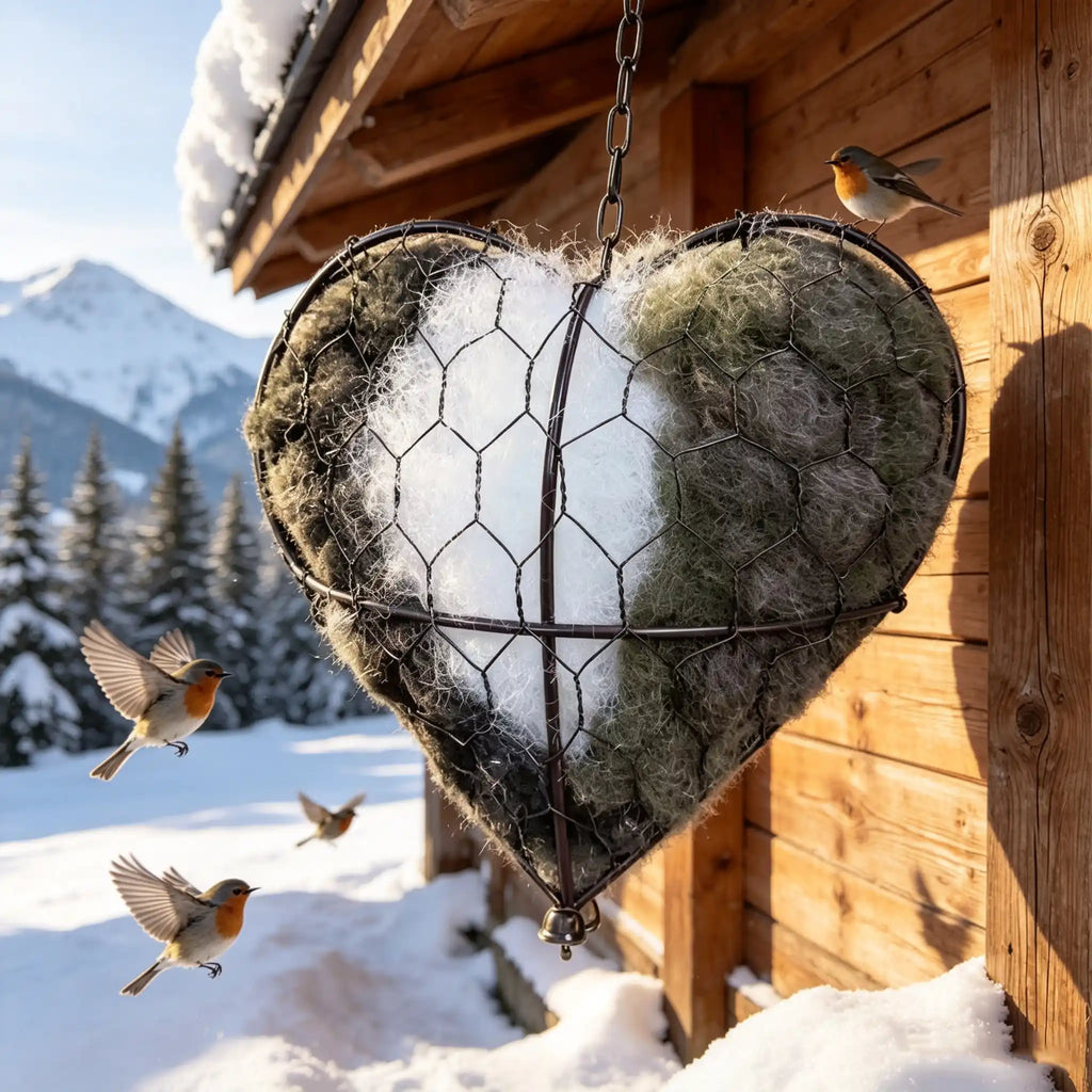 Handmade Bird Nesting Heart - Refillable Material Holder for Wild Birds,Perfect Outdoor Garden Dispenser, Ideal for Attracting Hummingbirds and Others,Eco-Friendly,Enhancing Nature Lover Gifts.