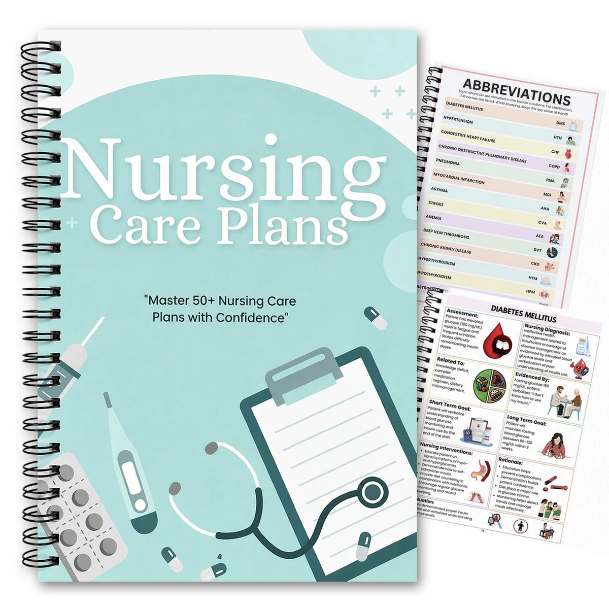Nursing Care Plans Notebook with 55 Illustrated Diagnosis Pages Nursing School Planner Book Essential for New Grad Clinical Nurses & Nursing Students | Quick Reference Guide & Study Aid