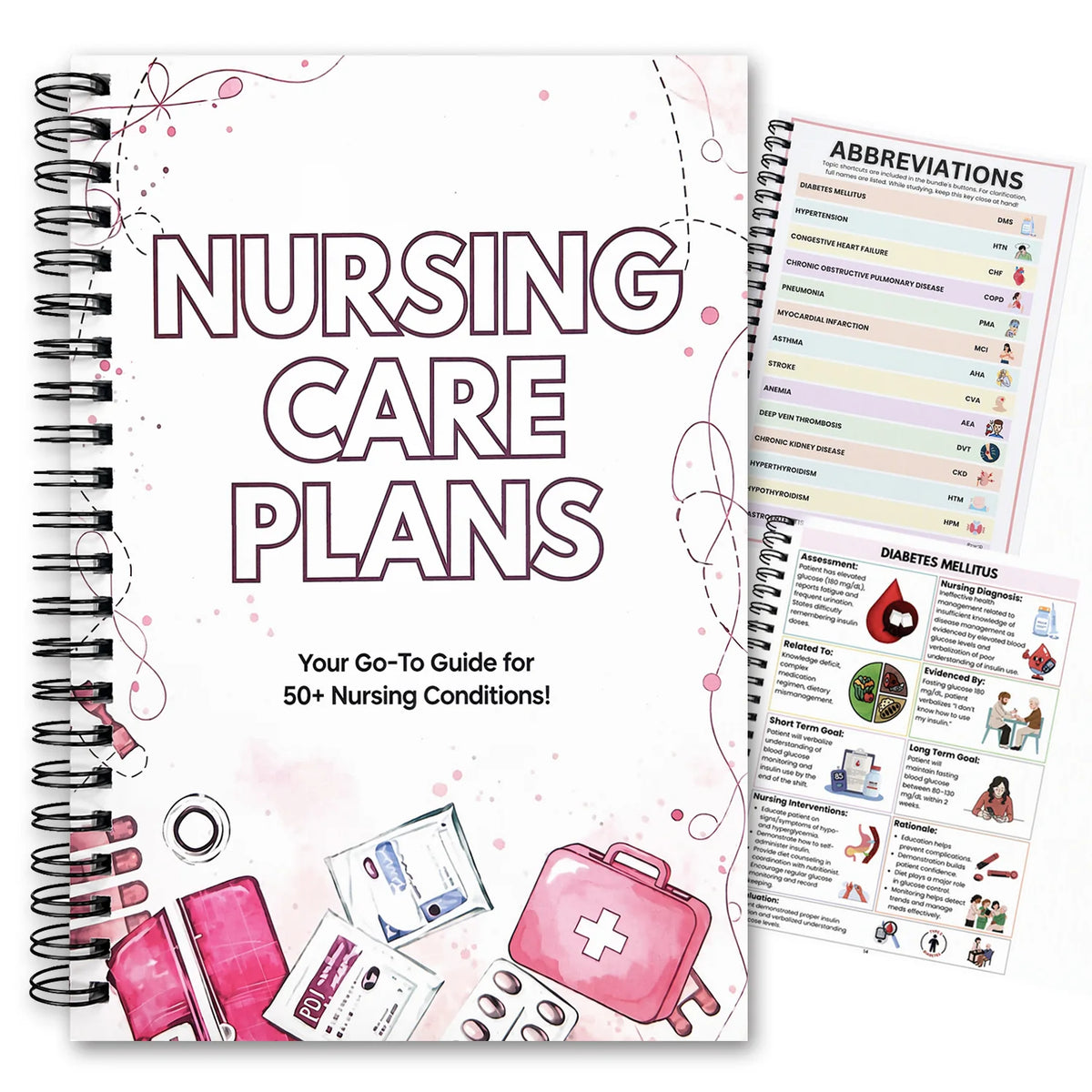 Nursing Care Plans Notebook with 55 Illustrated Diagnosis Pages Nursing School Planner Book Essential for New Grad Clinical Nurses & Nursing Students | Quick Reference Guide & Study Aid