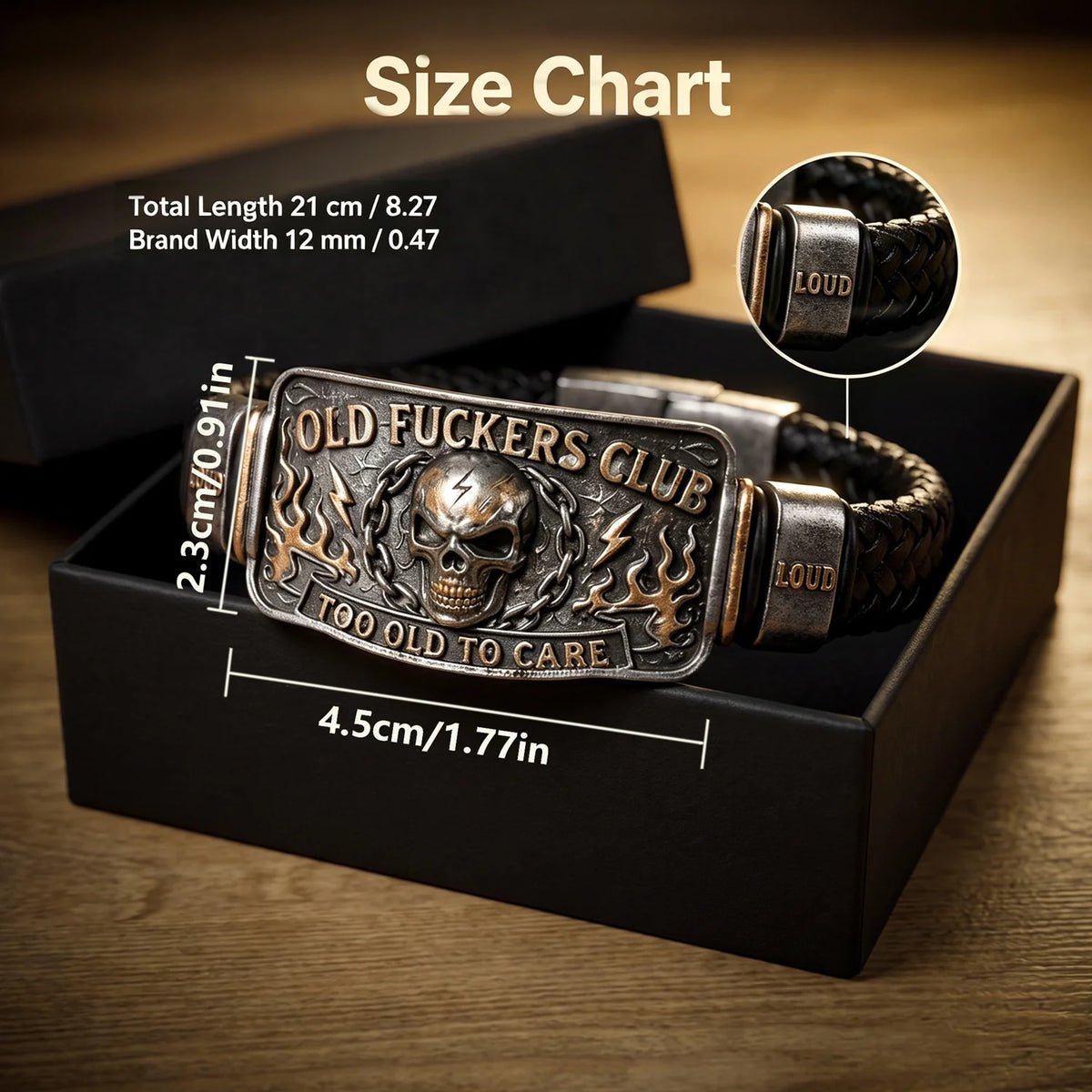 Old Fuckers Club Bracelet for Dad Husband Grandpa Too Old To Care Skull Bracelet Punk Gothic Metal Bracelet Braided Bracelets Jewelry Gifts for Men