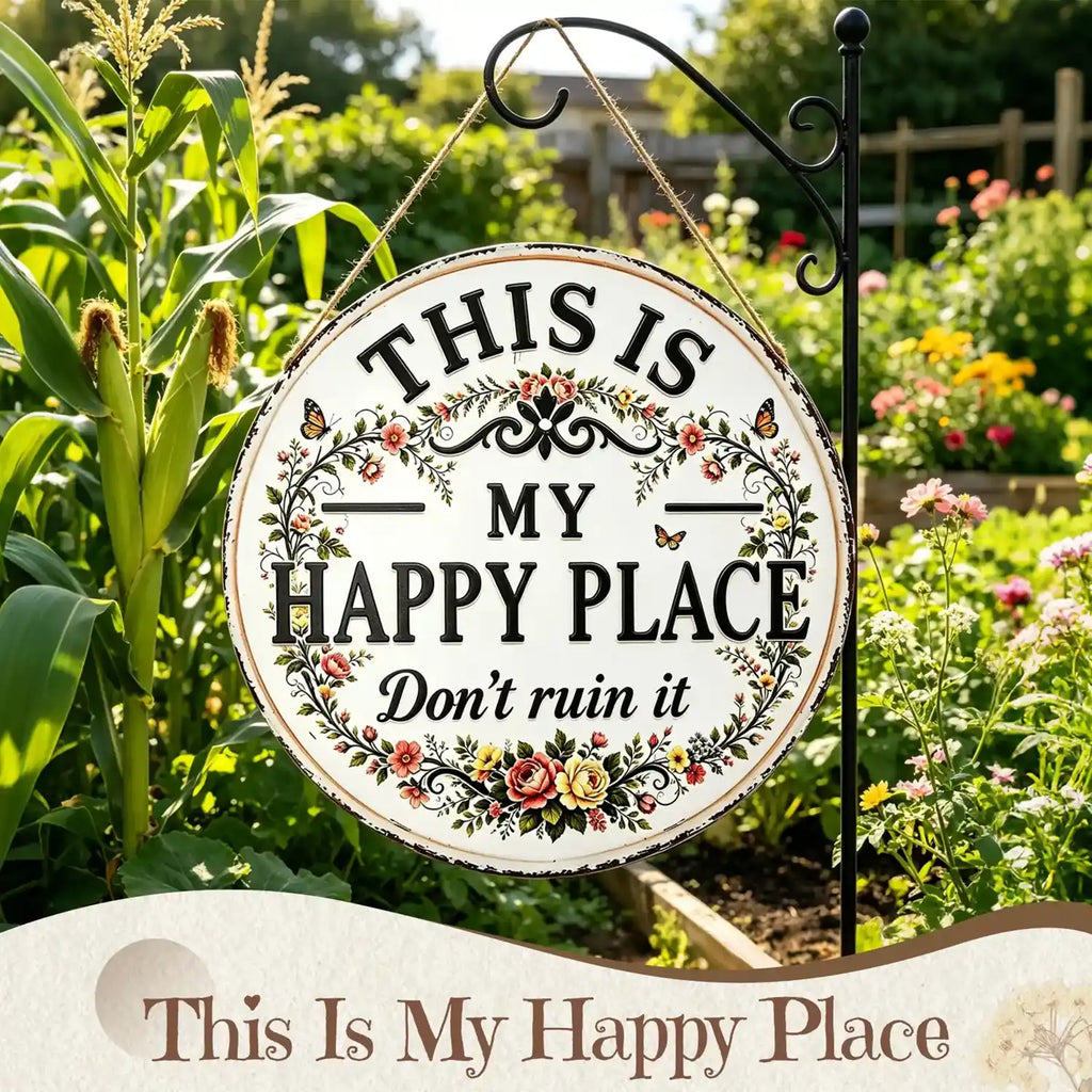 Funny Metal Sign -"This Is My Happy Place Don't F It Up" Vintage Decor,Print Aesthetic Room Decoration Sign for Home Garden Farm Bar or Coffee Wall Decor Hanging Ornament (12 * 12 in)