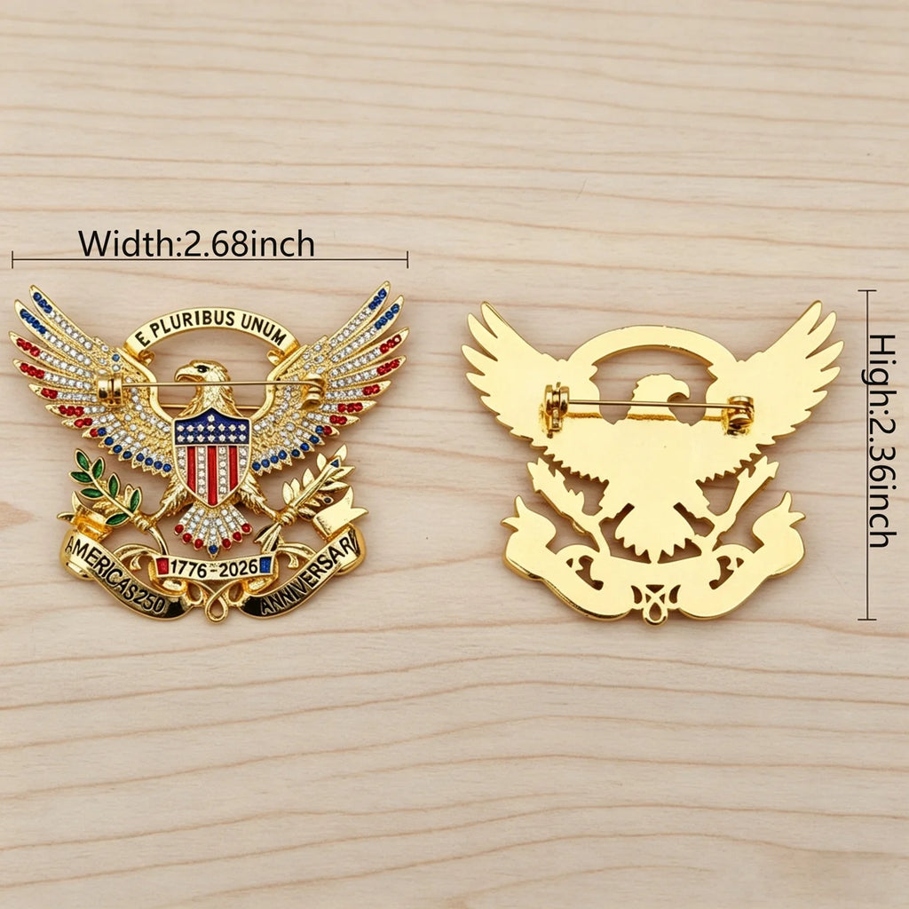 US 250th Anniversary Brooch Pin, USA 250th Anniversary Metal Lapel Pin, Patriotic Eagle Rhinestone Lapel Pin, Independence Day Souvenir Gift