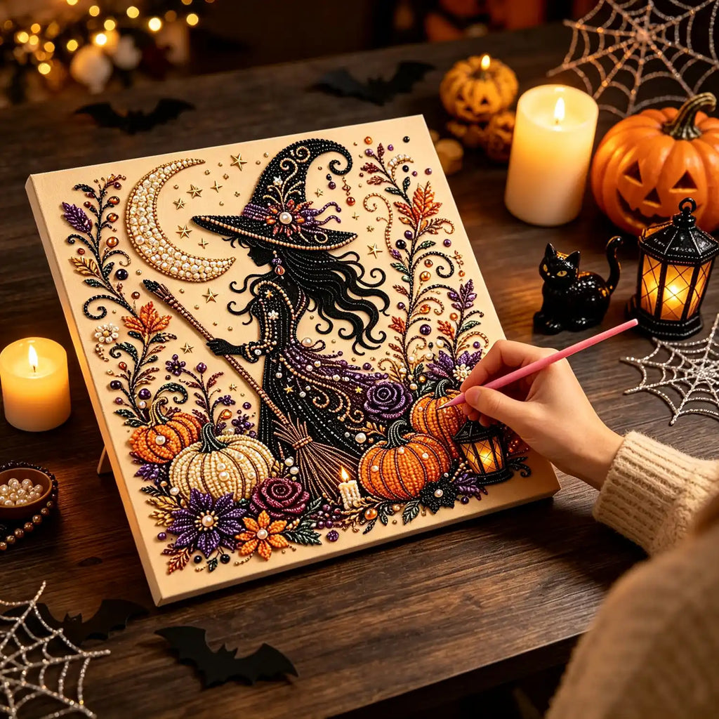 DIY Halloween Pearl Diamond Art Kits for Adults,Craft Bead Wall Art,8x8 inches Framed Pearl Art Kit,Fun DIY Craft Project Mosaic Painting,Halloween Home Wall Decor,Gift for Holiday Decoration