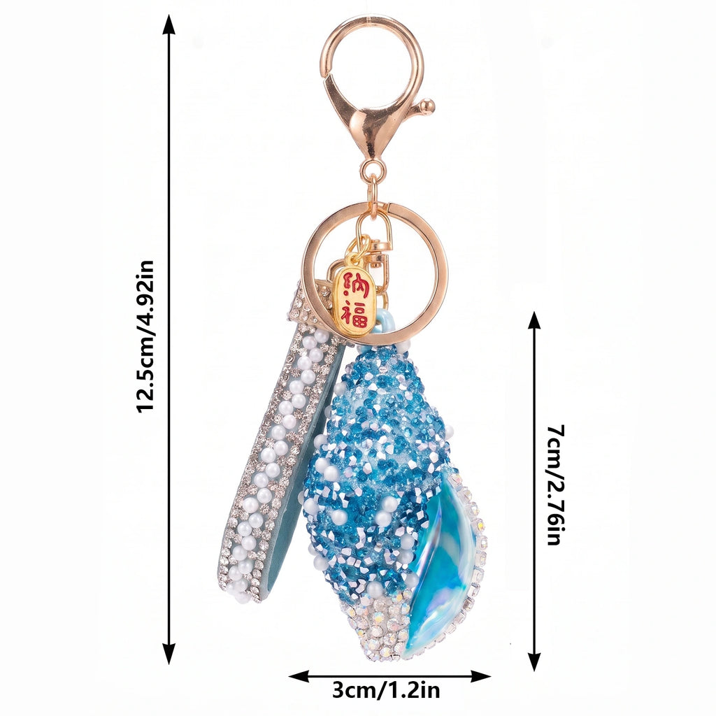 Lucky Conch Beach Bag Charm for Women,Seashell Purse Charm,Preppy Keychain,Blue Rhinestone Beach‑themed Accessory,Works for Tote Bags &Handbags,Lightweight Durable Hardware,Ideal Summer Gift for Girls