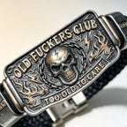Old Fuckers Club Bracelet for Dad Husband Grandpa Too Old To Care Skull Bracelet Punk Gothic Metal Bracelet Braided Bracelets Jewelry Gifts for Men