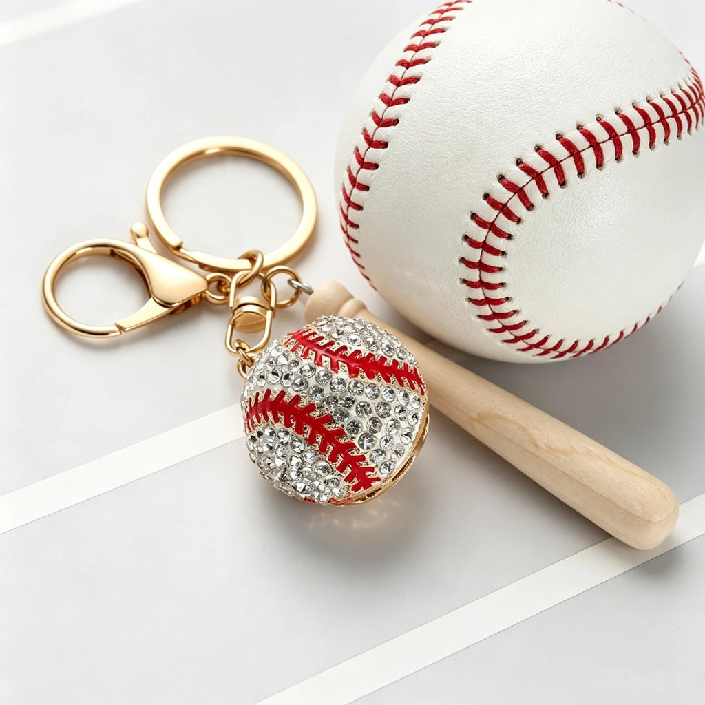 Bling 3D Baseball Keychain,Sparkly Cute Baseball Bag Charm for Women ＆ Girl,Rhinestone Backpack Charm,Purse Accessory,Car Key Chain,Gift for Baseball Fans,Sport Key Ring Senior Night Party Handbag