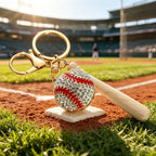 Bling 3D Baseball Keychain,Sparkly Cute Baseball Bag Charm for Women ＆ Girl,Rhinestone Backpack Charm,Purse Accessory,Car Key Chain,Gift for Baseball Fans,Sport Key Ring Senior Night Party Handbag
