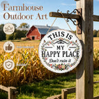 Funny Metal Sign -"This Is My Happy Place Don't F It Up" Vintage Decor,Print Aesthetic Room Decoration Sign for Home Garden Farm Bar or Coffee Wall Decor Hanging Ornament (12 * 12 in)
