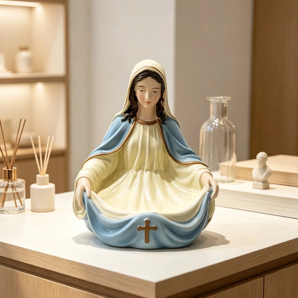 Jesus Mary Trinket Holder, Resin Religious Statue Jewelry Tray Decor,Compact Tabletop Figurine,Trinket&Jewelry Dish,Inspirational Home Desk Ornament,Meaningful Religious Gift for Faith Believers