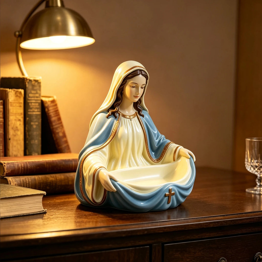 Jesus Mary Trinket Holder, Resin Religious Statue Jewelry Tray Decor,Compact Tabletop Figurine,Trinket&Jewelry Dish,Inspirational Home Desk Ornament,Meaningful Religious Gift for Faith Believers